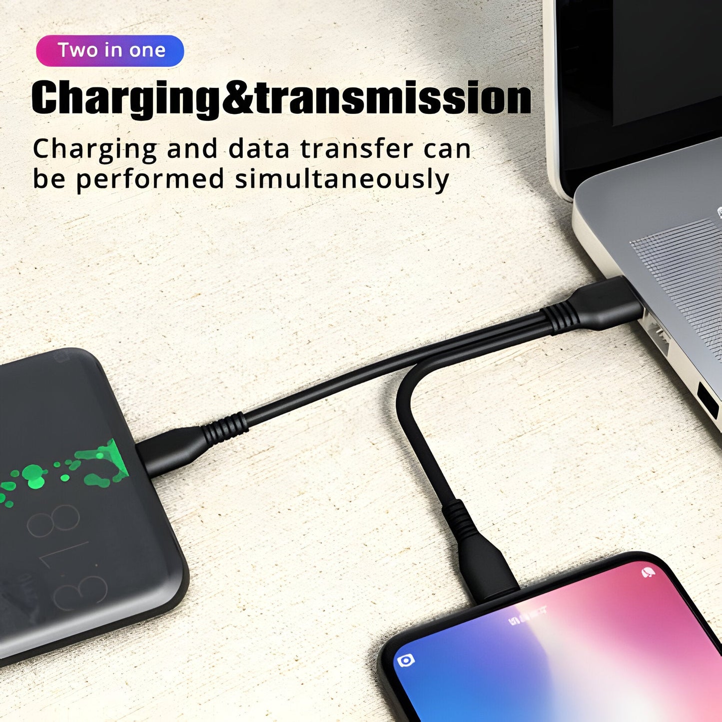 2-in-1 USB Charging Cable with Multi-Port Compatibility