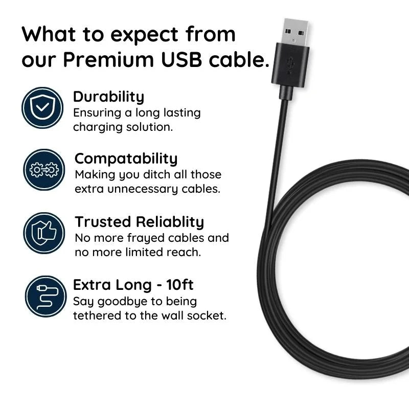 10ft Premium Micro USB Cable – Extra-Long, Durable & Reliable
