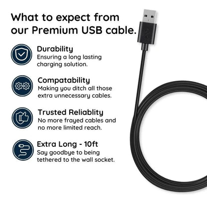 10ft Premium Micro USB Cable – Extra-Long, Durable & Reliable
