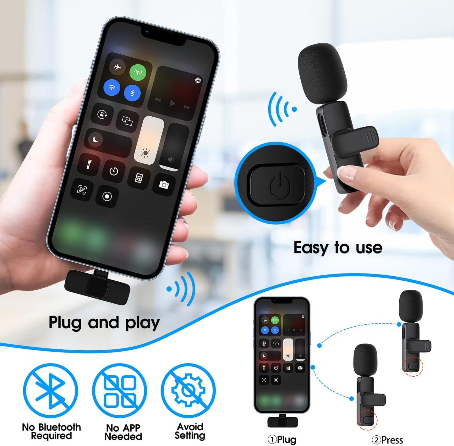 Two-Pack Wireless Microphones for iPhone and iPad