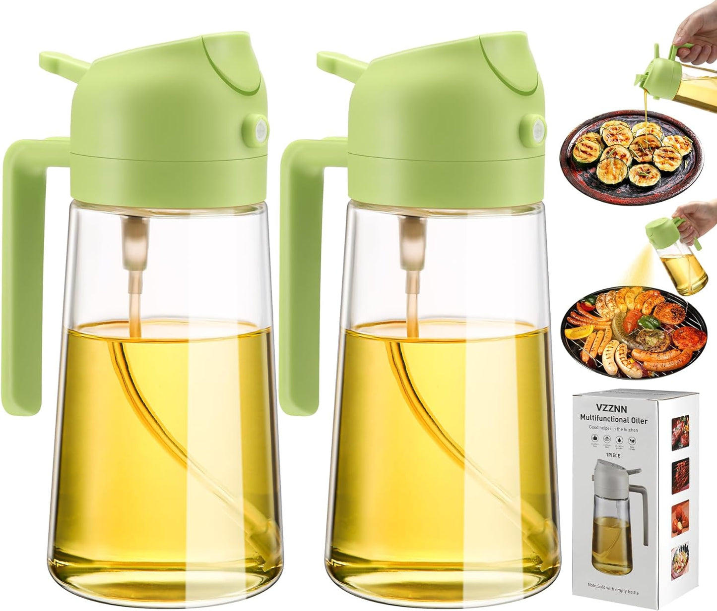 2-Pack Oil Dispenser & Sprayer Bottles – Refillable, Easy-Spray for Cooking
