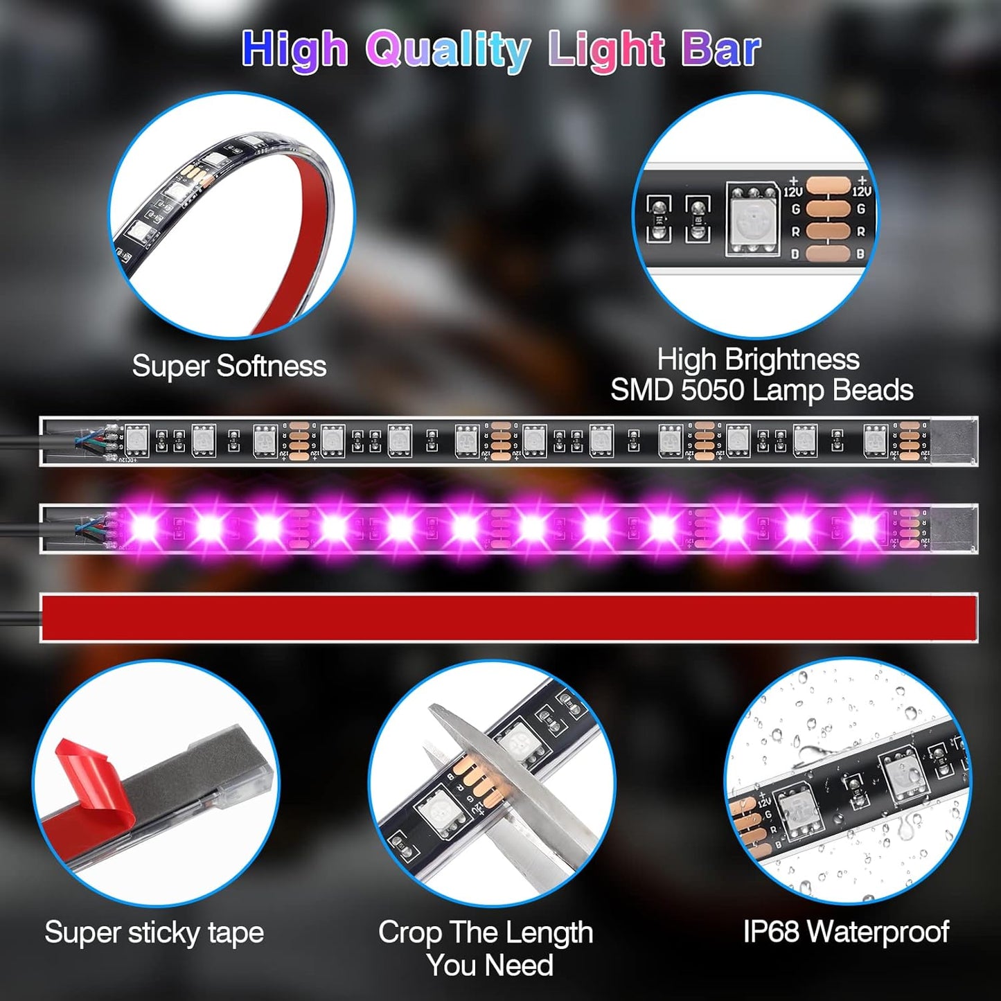 12-Piece Motorcycle LED Light Kit with Brake Light and Turn Signals