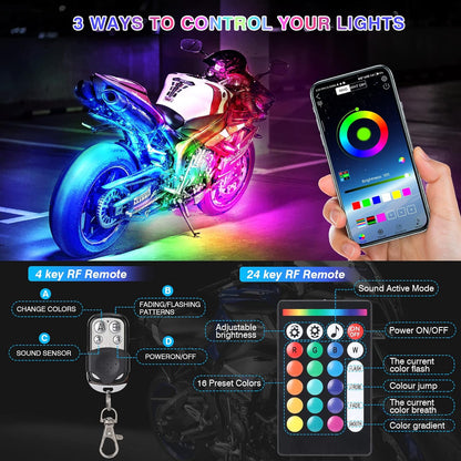 12-Piece Motorcycle LED Light Kit with Brake Light and Turn Signals