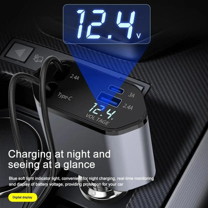 120W Retractable Car Charger - High-Power In-Car Charging with a Tangle-Free Cord
