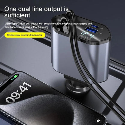 120W Retractable Car Charger - High-Power In-Car Charging with a Tangle-Free Cord
