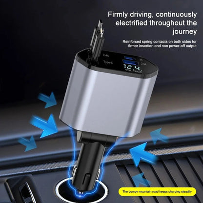 120W Retractable Car Charger - High-Power In-Car Charging with a Tangle-Free Cord