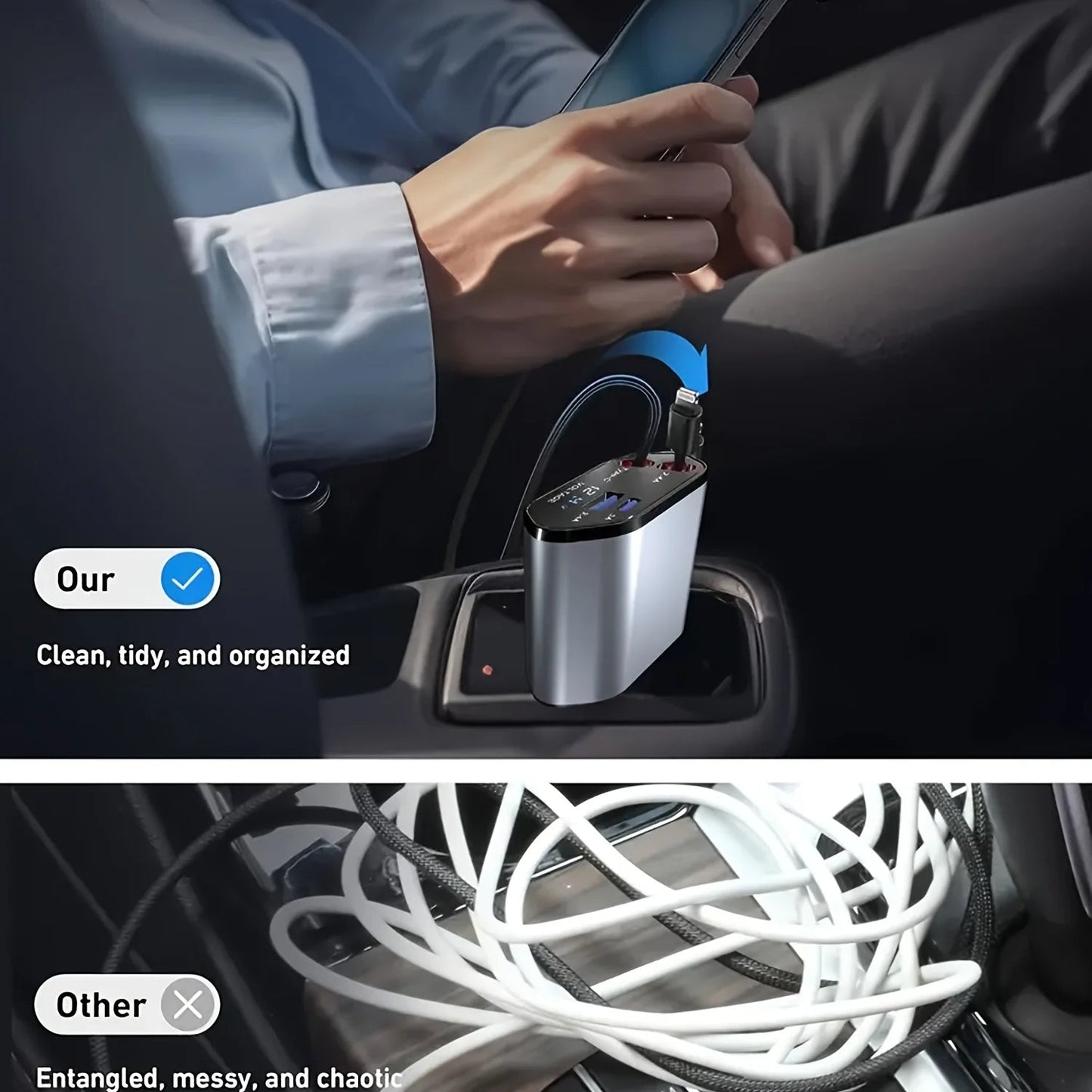120W Retractable Car Charger - High-Power In-Car Charging with a Tangle-Free Cord