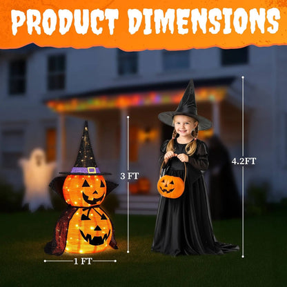 2-Pack 3-Foot Collapsible Lighted Halloween Pumpkin Garden Decor for Indoor/Outdoor Use