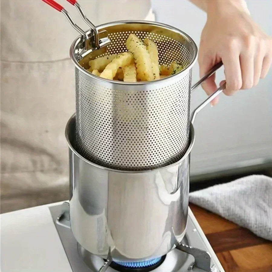 1.2L Deep Fryer Pot with Strainer – Perfect for Crispy Frying