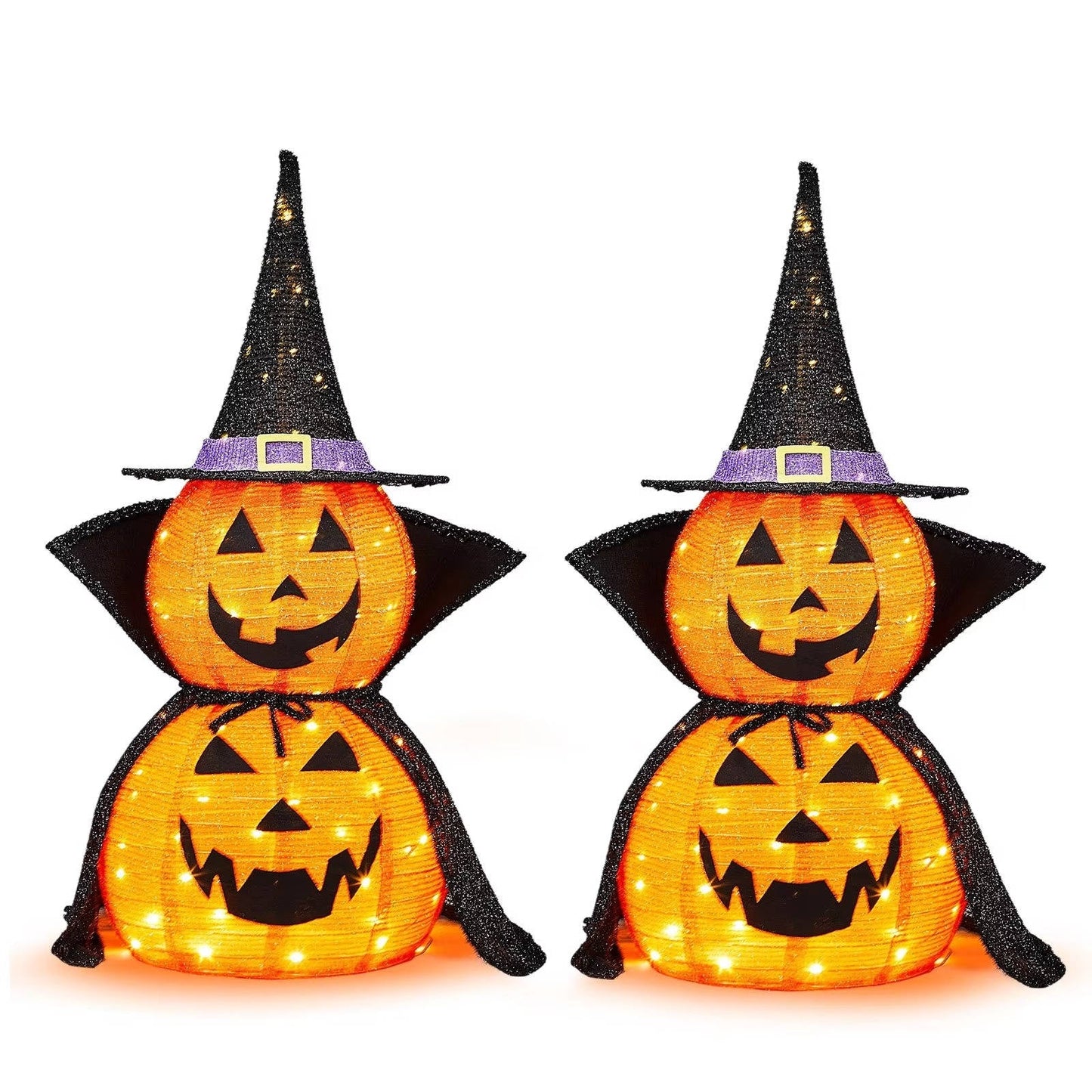 2-Pack 3-Foot Collapsible Lighted Halloween Pumpkin Garden Decor for Indoor/Outdoor Use