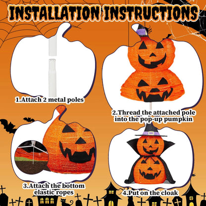 2-Pack 3-Foot Collapsible Lighted Halloween Pumpkin Garden Decor for Indoor/Outdoor Use