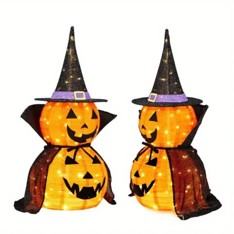 2-Pack 3-Foot Collapsible Lighted Halloween Pumpkin Garden Decor for Indoor/Outdoor Use