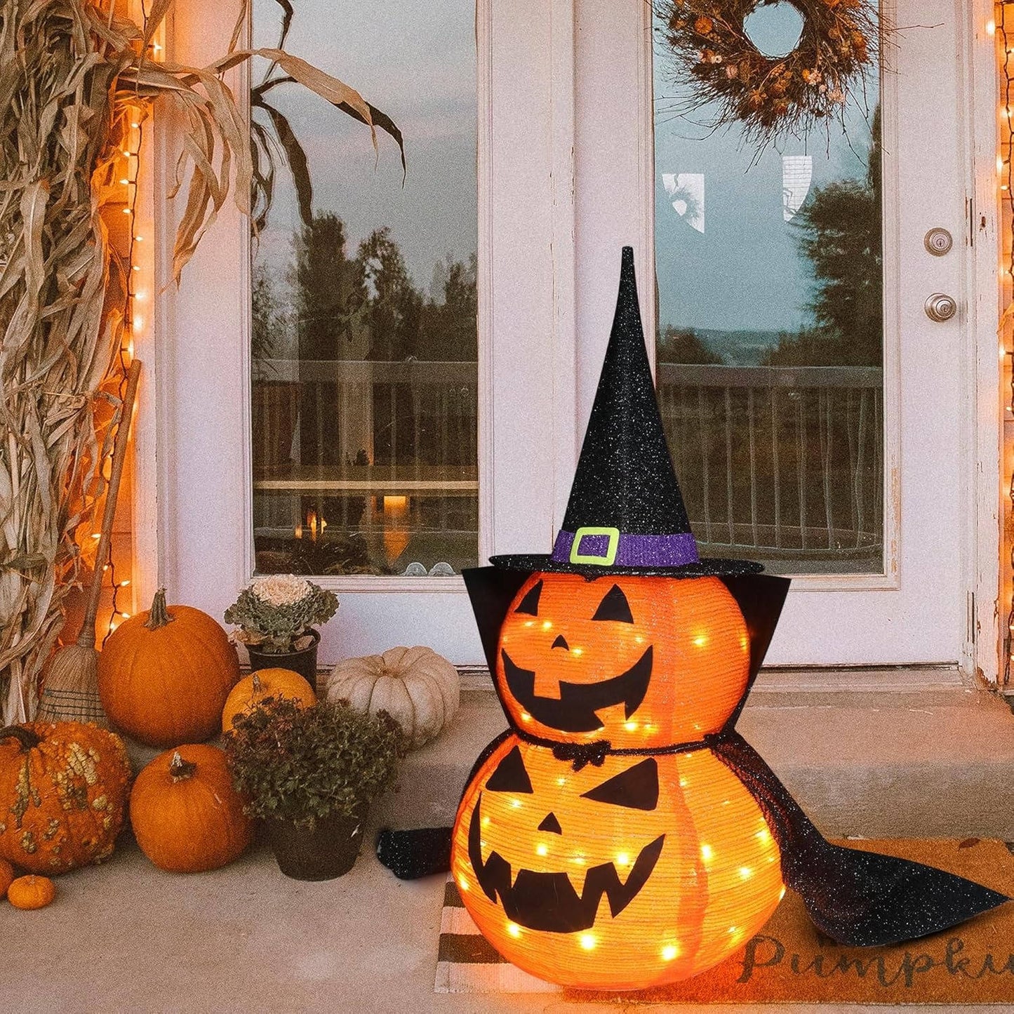 2-Pack 3-Foot Collapsible Lighted Halloween Pumpkin Garden Decor for Indoor/Outdoor Use