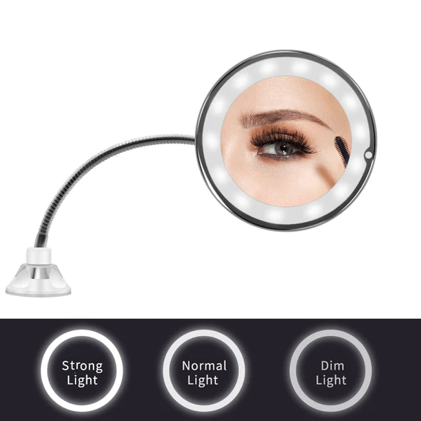 10x Magnifying LED Lighted Flexible Mirror with Adjustable Neck – Sleek Vanity for Precision Grooming