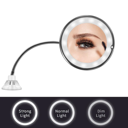 10x Magnifying LED Lighted Flexible Mirror with Adjustable Neck – Sleek Vanity for Precision Grooming