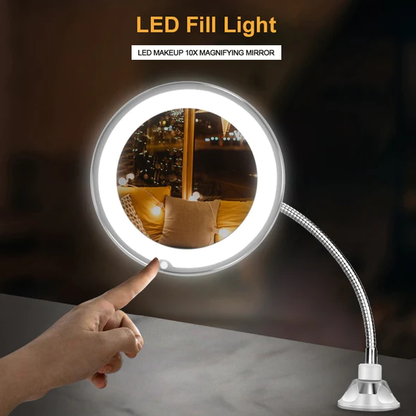 10x Magnifying LED Lighted Flexible Mirror with Adjustable Neck – Sleek Vanity for Precision Grooming