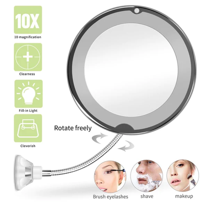 10x Magnifying LED Lighted Flexible Mirror with Adjustable Neck – Sleek Vanity for Precision Grooming