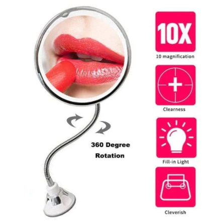 10x Magnifying LED Lighted Flexible Mirror with Adjustable Neck – Sleek Vanity for Precision Grooming
