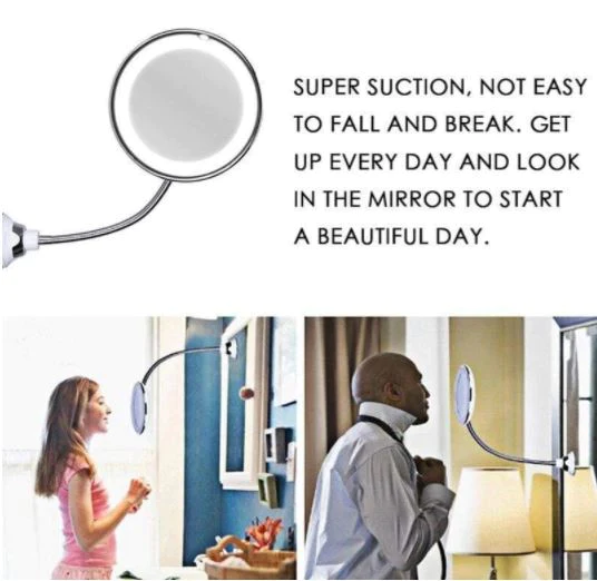 10x Magnifying LED Lighted Flexible Mirror with Adjustable Neck – Sleek Vanity for Precision Grooming