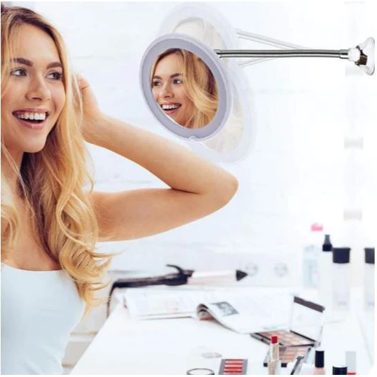 10x Magnifying LED Lighted Flexible Mirror with Adjustable Neck – Sleek Vanity for Precision Grooming