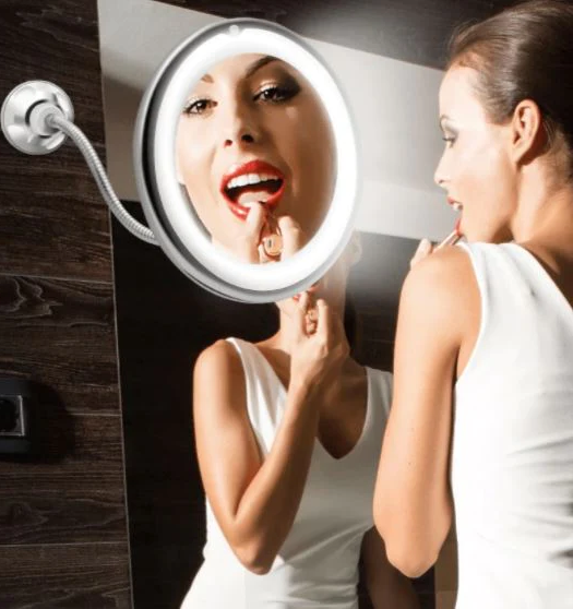 10x Magnifying LED Lighted Flexible Mirror with Adjustable Neck – Sleek Vanity for Precision Grooming