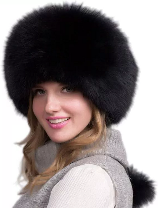 100% Natural Fox Fur Hat for Women - Thick, Warm Winter Earflap Cap with Earmuffs, Fashionable Fur Hat
