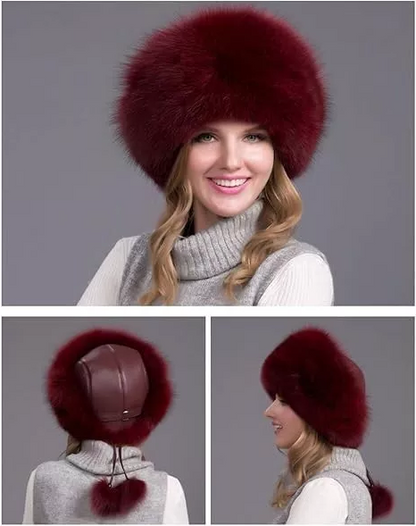 100% Natural Fox Fur Hat for Women - Thick, Warm Winter Earflap Cap with Earmuffs, Fashionable Fur Hat