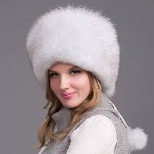 100% Natural Fox Fur Hat for Women - Thick, Warm Winter Earflap Cap with Earmuffs, Fashionable Fur Hat