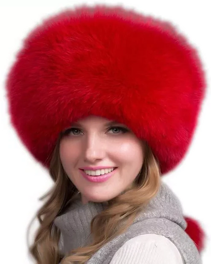 100% Natural Fox Fur Hat for Women - Thick, Warm Winter Earflap Cap with Earmuffs, Fashionable Fur Hat