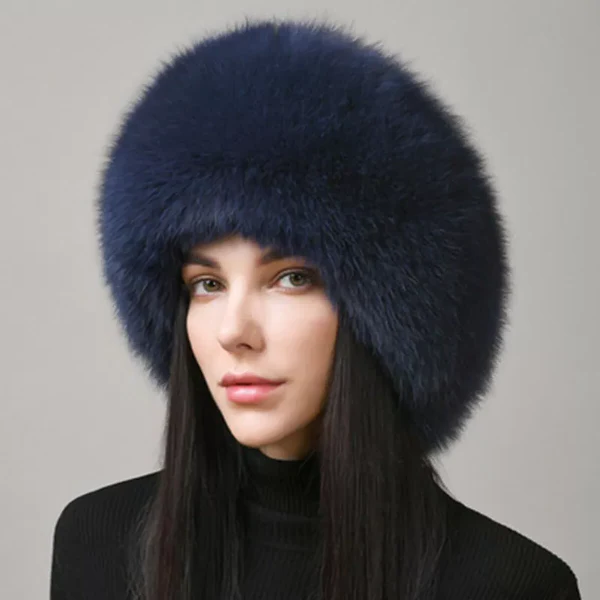 100% Natural Fox Fur Hat for Women - Thick, Warm Winter Earflap Cap with Earmuffs, Fashionable Fur Hat