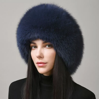 100% Natural Fox Fur Hat for Women - Thick, Warm Winter Earflap Cap with Earmuffs, Fashionable Fur Hat